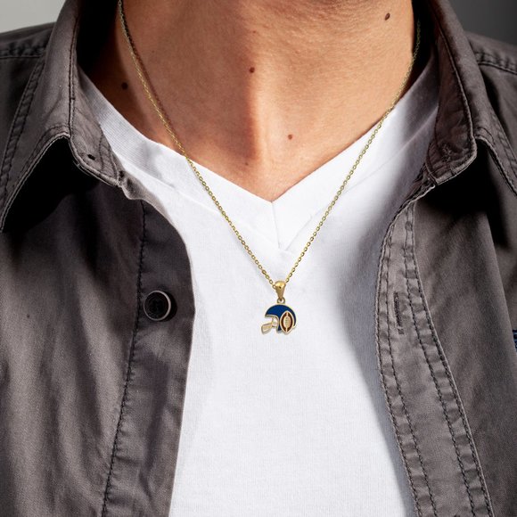 Solid 10k Gold Football Helmet Sports Enamel Pendant Necklace